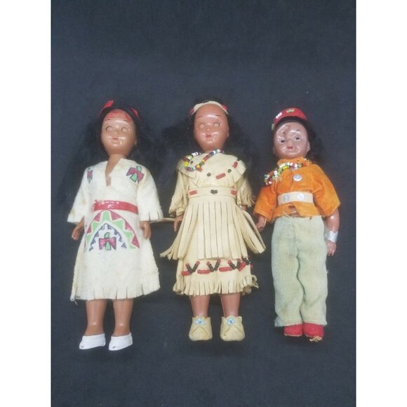 Carlson Dolls Native American Girls Boy Hard Plastic Sleeping Eyes Needs Repair - Picture 7 of 8
